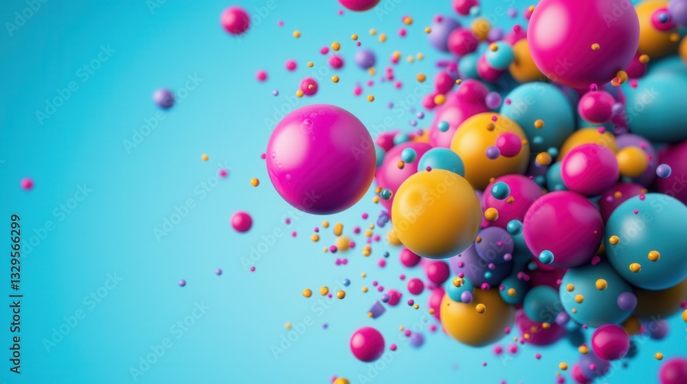 Poster vibrant colorful composition of floating spheres and party balloons creating a dynamic dreamlike atm
