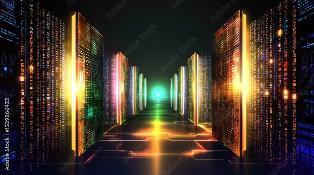Poster abstract digital hexagonal background with a gradient glow, conveying futuristic technology and data