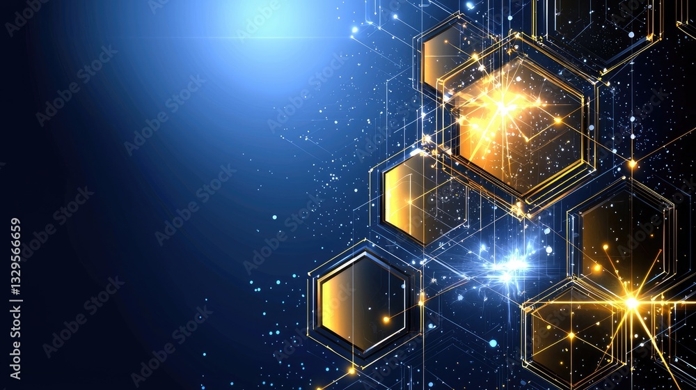 Poster abstract hexagonal pattern with a futuristic digital glow, symbolizing ai and modern innovation.