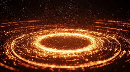 Obraz premium Radiant burst of circular light trails, surrounded by sparkling dust, futuristic glowing ring effect, vector art on dark theme