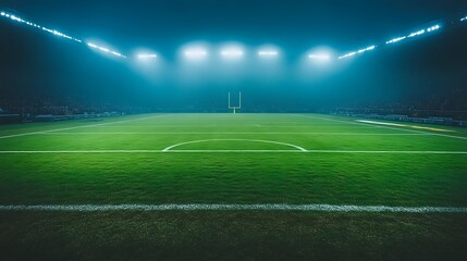 Night Football Field Stadium Illuminated Green Grass