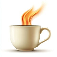 Hot steaming coffee cup, white background, energy drink, morning beverage