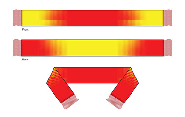 Yellow-Red Soccer Fans Scarf with Halftone Style Design on White Background. Front and Back View, Vector File.