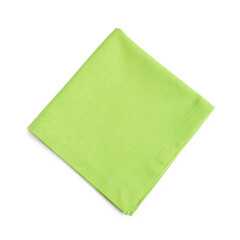 One light green folded napkin isolated on white, top view