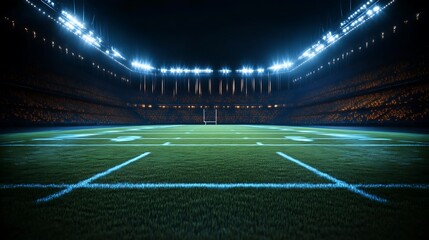 Night Football Stadium Illuminated Field Ready For Game