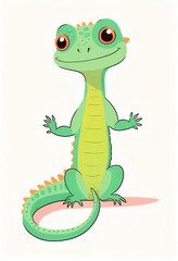 Fototapeta premium Cartoon Lizard Illustration an illustration of a friendly cartoon lizard, depicted with a bright green body and a cheerful expression. The lizard is shown sitting with its arms outstretched, featuring
