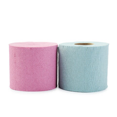 Colorful toilet paper rolls isolated on white