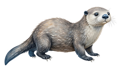 Watercolor vector of a cartoon Sea otter animation, isolated on a white background.	