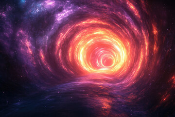 A swirling cosmic tunnel of vibrant pink and orange hues, showcasing the beauty of the nebula.