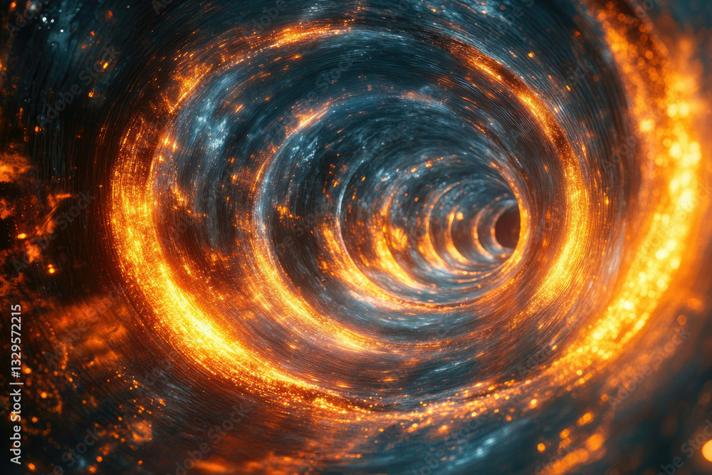 Poster a swirling vortex of fiery energy and cosmic dust creates a mesmerizing tunnel through space.