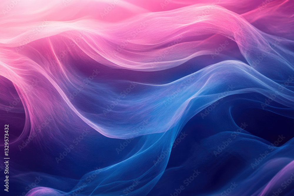 Poster abstract image of flowing, translucent fabric in shades of pink and blue, creating a dreamy, etherea