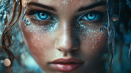 Beautiful Mermaid Girl with Wet Skin and Hair - Mystical Fantasy Portrait for Visual Art