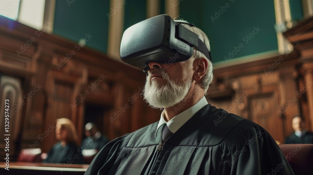 Poster judiciary explores innovative ai technology in virtual reality trial setting with judge using vr hea