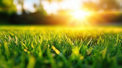 The grass blades appear to shimmer under the golden sunset light, their fine details captured in this close-up shot.