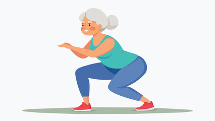 Fototapeta premium A senior lady with determination on her face doing a series of squats in a Silver Generation fitness class.. Vector illustration