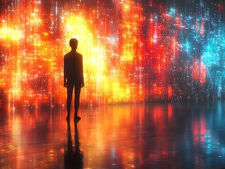 Futuristic Digital Sculpture Exhibition in Glowing Augmented Reality Gallery Space