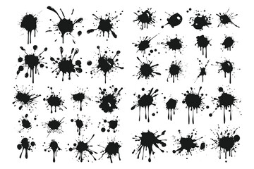 Black ink splatter vector set isolated on a white background, a collection of Black ink paint spots design elements.