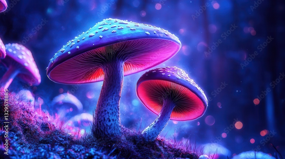 Poster surreal 3d psychedelic journey with an open third eye, trippy mushrooms, and a mesmerizing magic tun
