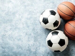 Naklejka premium Exciting sports equipment showcase soccer and basketball indoor setting still life dynamic viewpoint