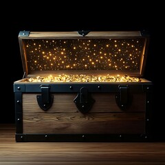 Antique Wooden Treasure Chest Filled with Gold