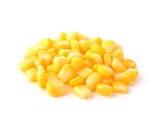 Heap of sweet corn seeds on white background