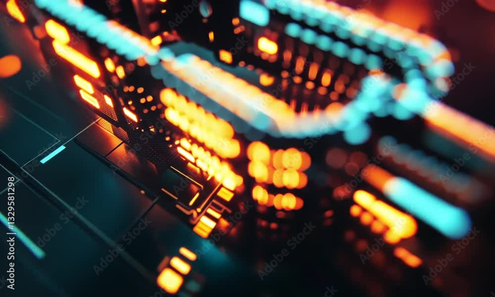 Poster abstract digital chain link: cybersecurity and blockchain technology