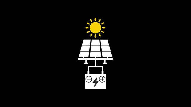 Solar energy panel icon with sun animation.solar panel electric energy storage battery charger.Solar panels and storage batteries concept