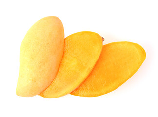 Mangoes slice isolated on white background, top view.