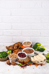 Asortment of plant based vegan protein products