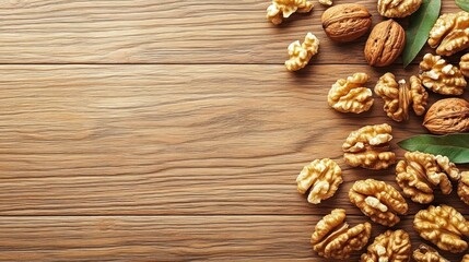 Walnuts on wooden surface