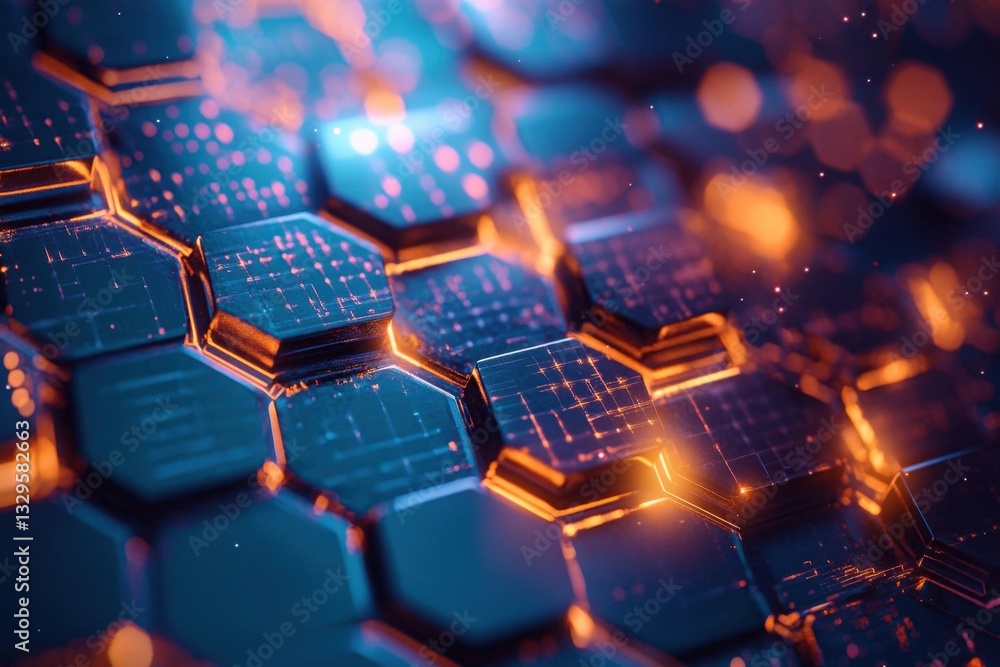 Wall mural abstract technology background features a mesmerizing array of hexagons- creating a futuristic honey