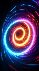 Abstract swirling neon light vortex.