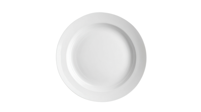 White dinner plate isolated on a clean background, perfect for showcasing culinary delights or restaurant menus.