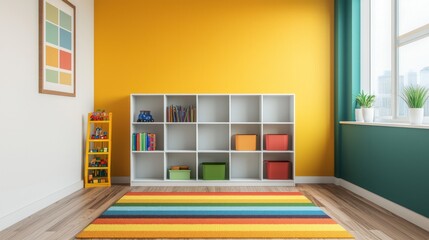 Modern playroom with colorful decor and toys in a living room environment vibrant and inviting atmosphere