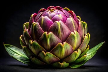 Obraz premium Close-Up Artichoke Photography: Black Background, Gourmet Food Image, Vegan Recipe Inspiration