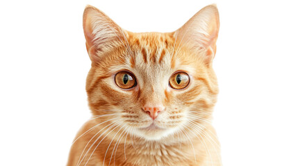 Obraz premium Close-up portrait of an orange tabby cat with expressive eyes, set against a white background.