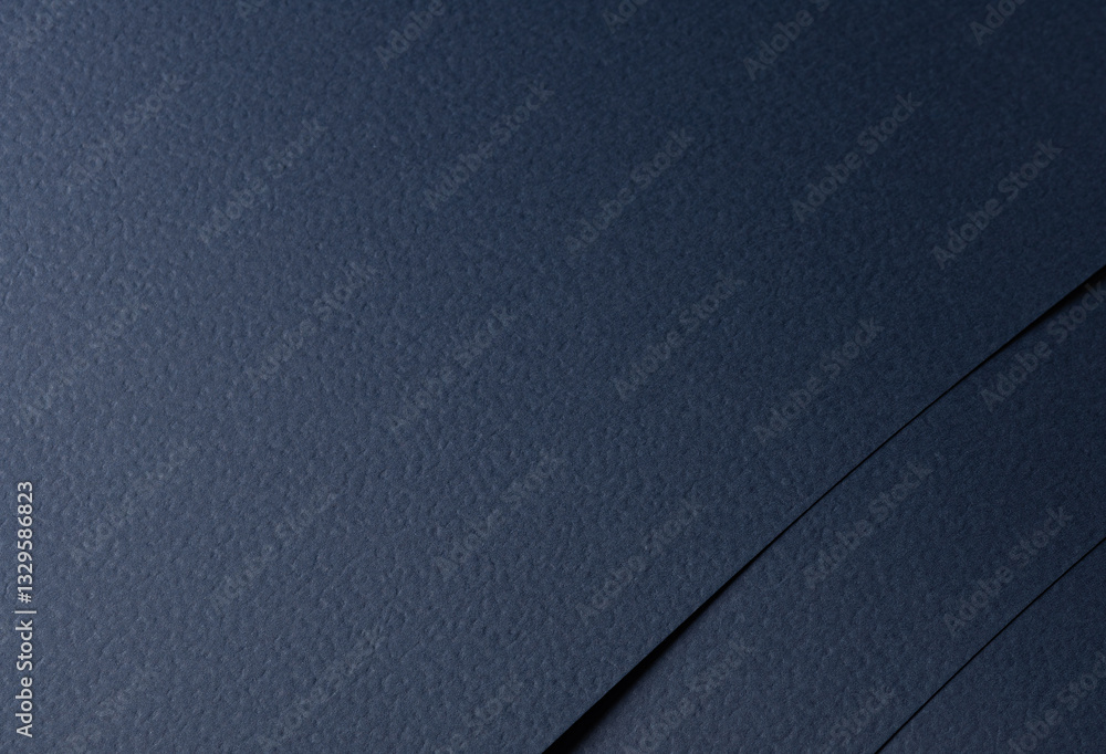 Poster Navy blue paper background with a matte texture and rough grain. Deep, dark tones create an elegant, luxury abstract design with refined geometric patterns and perforated, punched edges, ideal for.