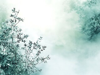 Misty forest landscape with lush foliage tranquil nature scene soft light serene environment