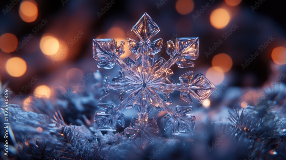 Poster sparkling crystal snowflake on festive background
