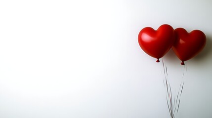 Two red heart shaped balloons against a white backdrop