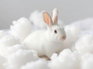 Obraz premium White Rabbit Among Soft White Clouds with a Dreamy Atmosphere