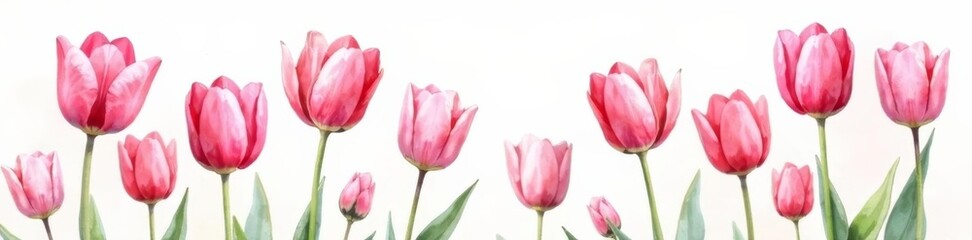 Obraz premium A delicate watercolor illustration of pink tulip flowers with intricate details, delicate, watercolor, botanical
