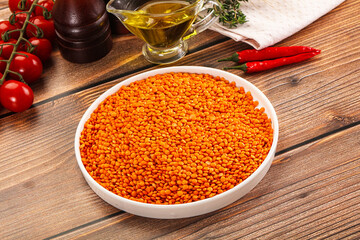 Raw red lentil for cooking