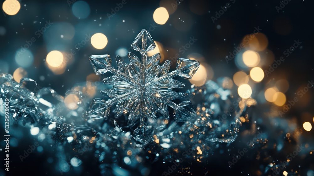 Poster sparkling snowflake on festive background