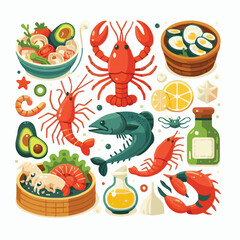 seafood, fish, food, illustration, vector, restaurant, menu, sea, dinner, vintage, fresh, sketch, ocean, design, retro, meal, lunch, background, ink, shrimp, drawing, market, graphic, lobster, marine,