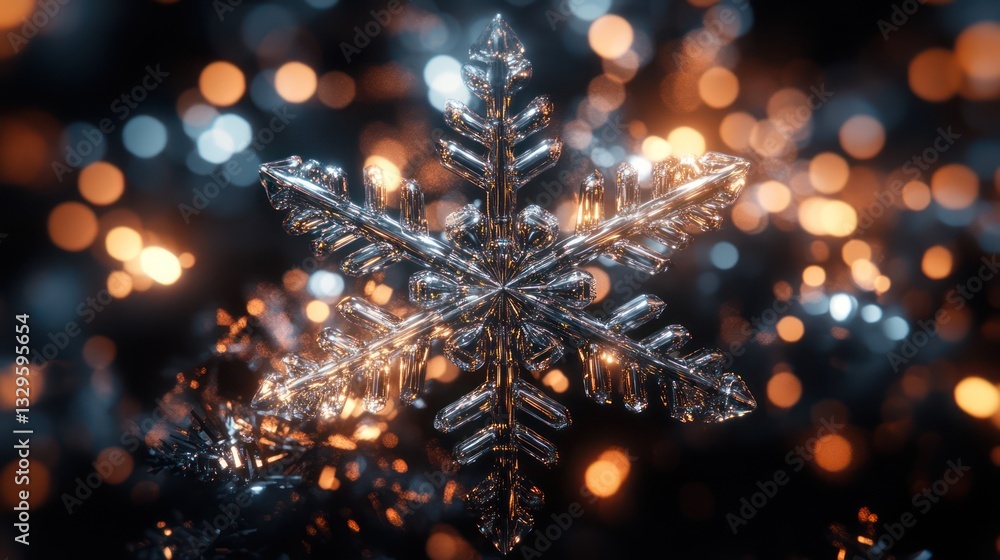 Poster crystal snowflake, bokeh background
