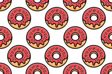 Fototapeta premium Seamless Pattern of Pink Strawberry Donuts with Sprinkles on White Background