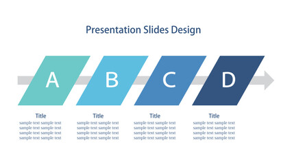 流れを示す4要素のインフォグラフィックス 16:9のプレゼンスライド資料のベクターのテンプレート