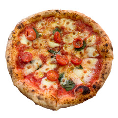 An Italian Margherita pizza, cut-out material, white background