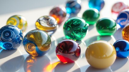 Collection of Assorted Colorful Glass Marbles with Various Designs and Textures